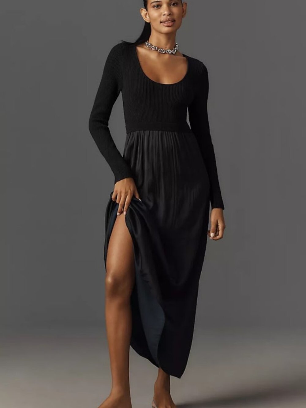 NWT Thea Twofer Sweater Maxi Dress: Scoop-Neck Edition Black M